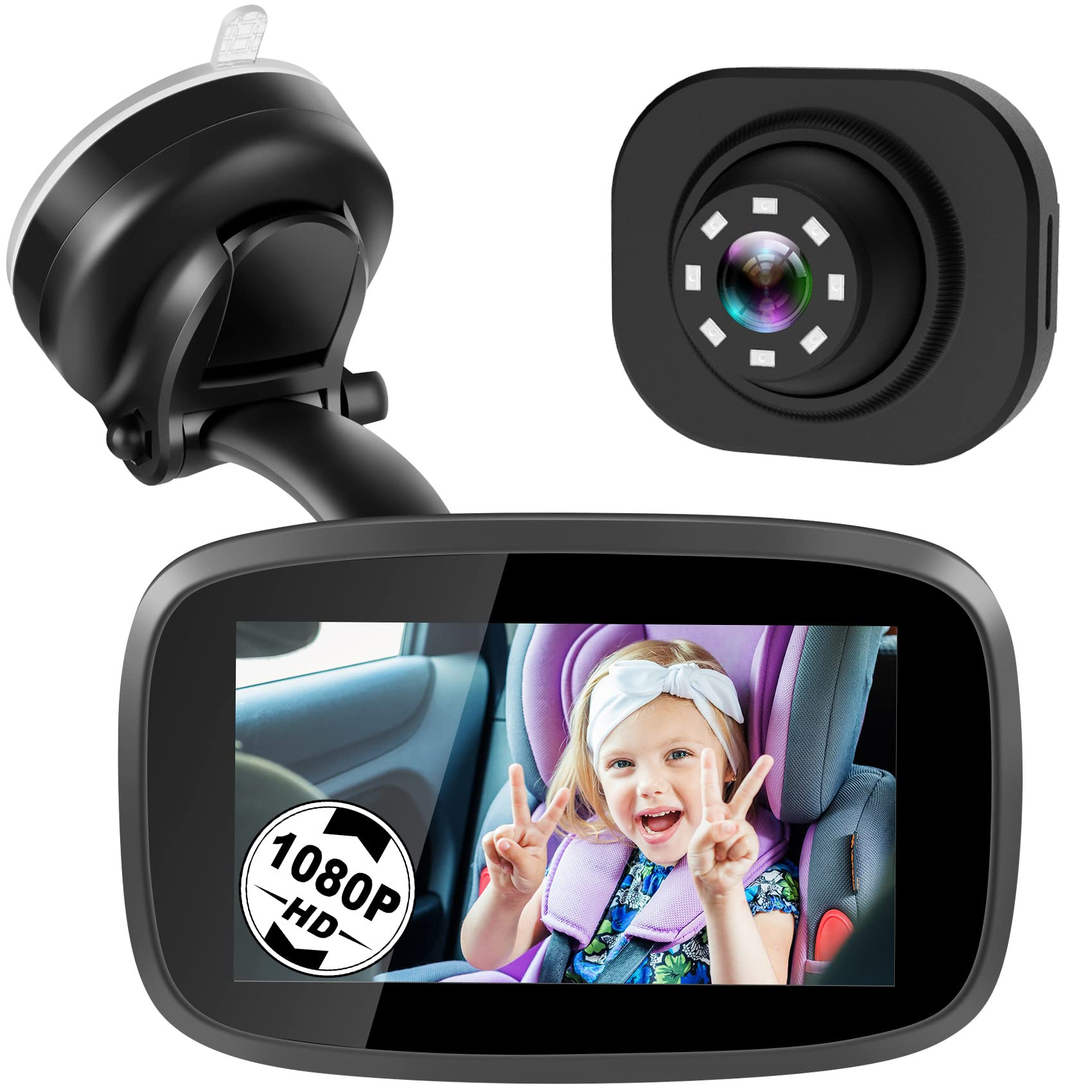 Shybaby 1080P Baby Car Mirror, 4.3" Baby Car Camera Monitor with 170° Wide View, HD Night Vision... | Amazon (US)