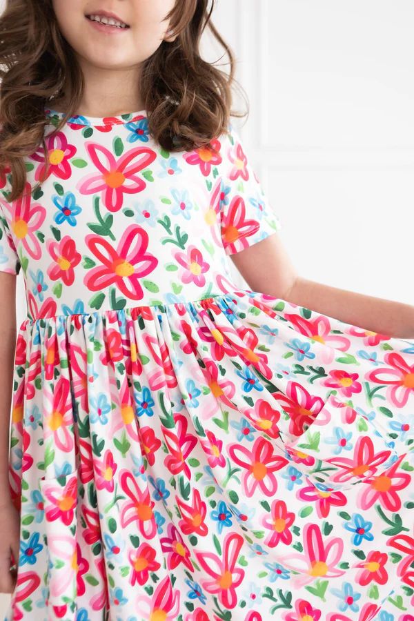 Neon Floral S/S Pocket Twirl Dress | Mila and Rose