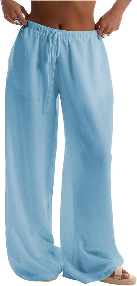 Womens Linen Pants Wide Leg Loose Cotton Swimsuit Coverups Summer Pants Beach Vacation Outfits | Amazon (US)