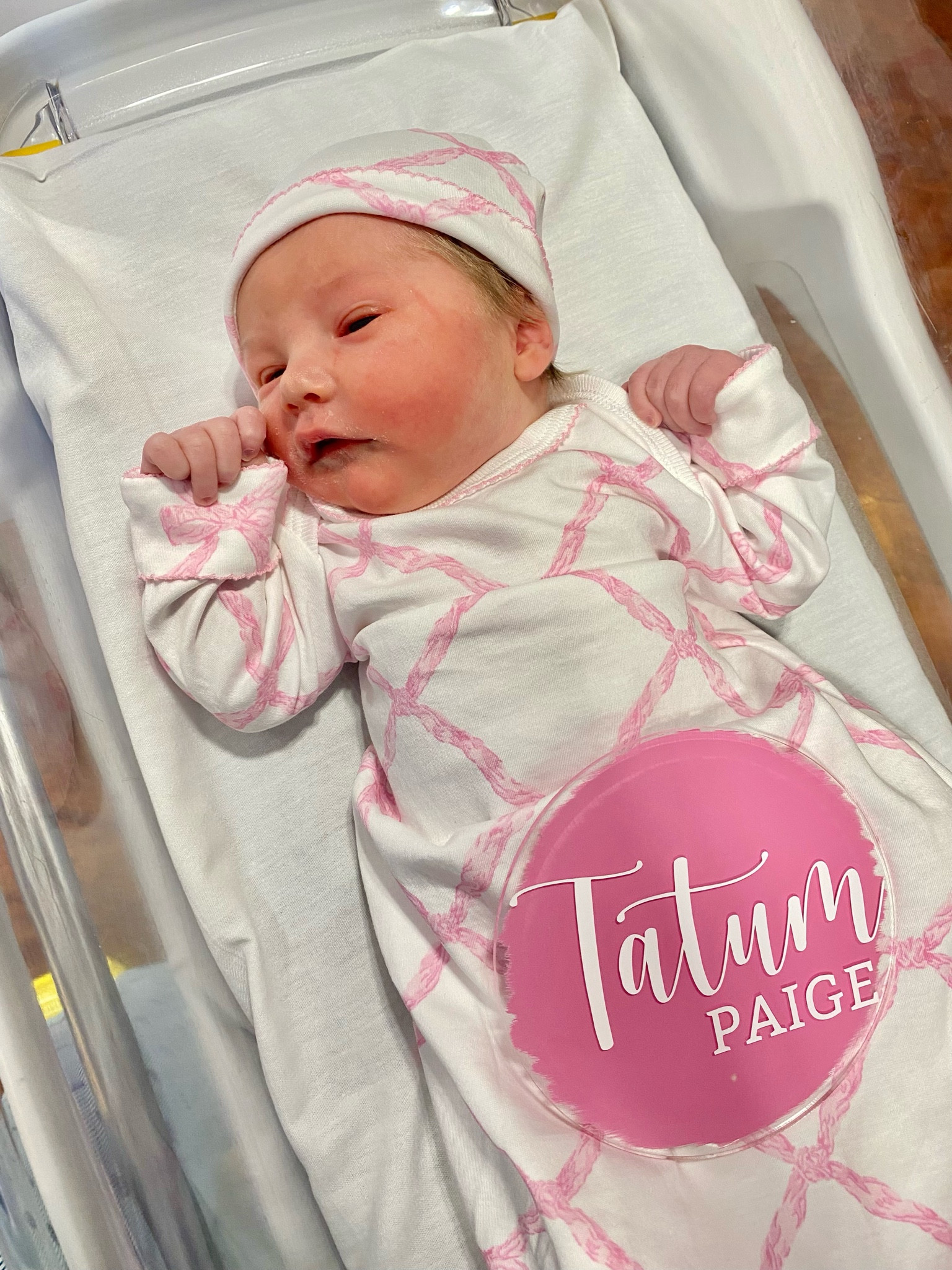 Baby name sign / newborn pink gown baby girl 