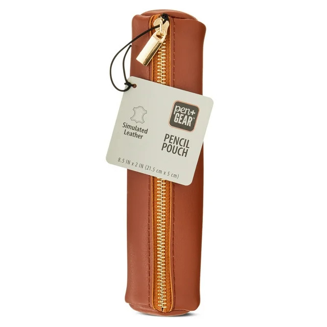 Pen+Gear Simulated Leather Pencil Pouch, Zipper Pull, Cognac Brown - Walmart.com | Walmart (US)