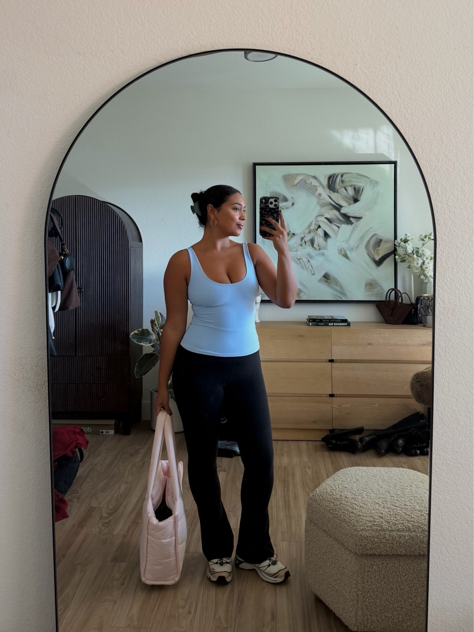 workout fit, in love w/ these FreePeople movement workout tanks, full length, thick quality (no need to wear a bra) & just rly flattering! I have two colors & they run def run true to size (wearing a M)
