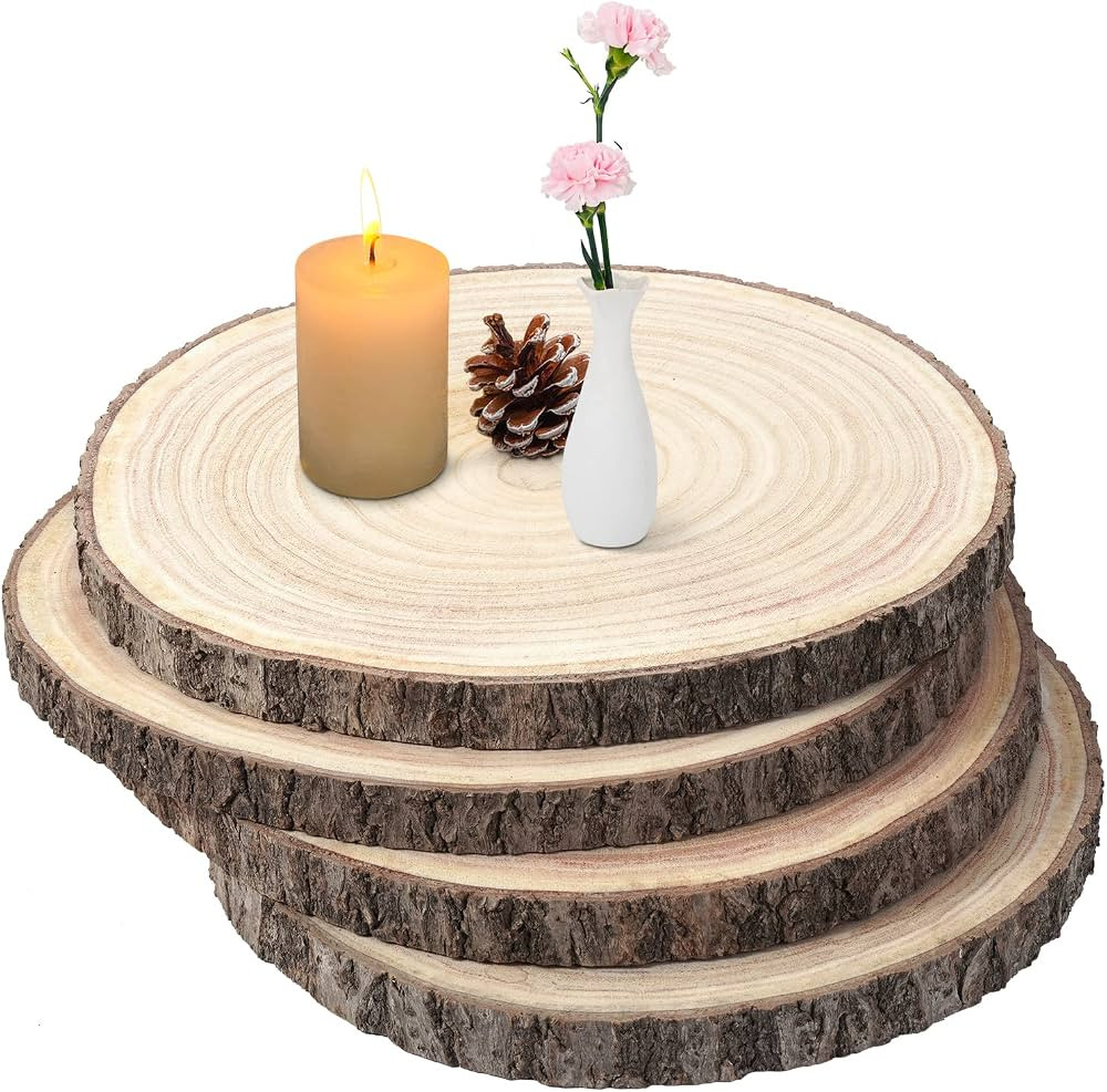 Large Wood Slices 4 Pcs 12-14 Inches Wood Rounds Natural Wood Slices for Centerpieces/Display/Cra... | Amazon (US)