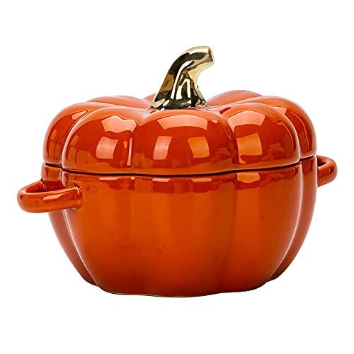 Ebros 6"D Home And Kitchen Gourmet Orange Vegetable Pumpkin Soup Or Dessert Bowl With Lid Ceramic De | Amazon (US)