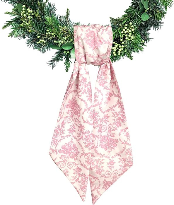 Floral Wreath Sash for Front Door Pink Flower Wreaths Satin Sash Vintage Garland Ribbon Accessori... | Amazon (US)