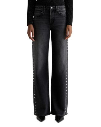 Studded Low Rise Wide Leg Jeans in Immensity | Bloomingdale's (US)