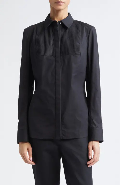 PARTOW Natalia Pintuck Cotton Poplin Button-Up Shirt in Black at Nordstrom, Size 2 | Nordstrom