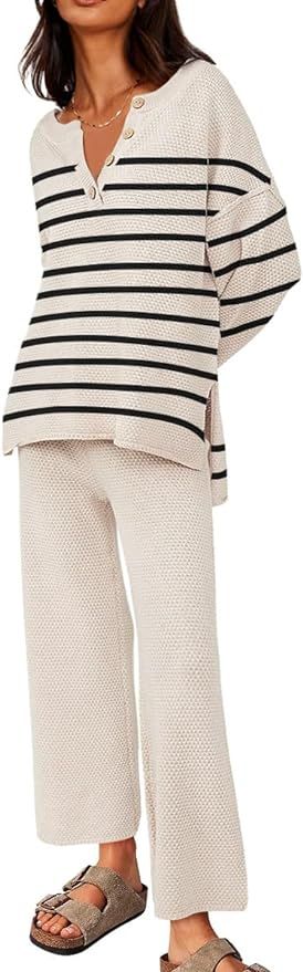 LILLUSORY Women's 2 Piece Trendy Outfits Oversized Slouchy Matching Sets Cozy Knit Sweatsuit Sets | Amazon (US)
