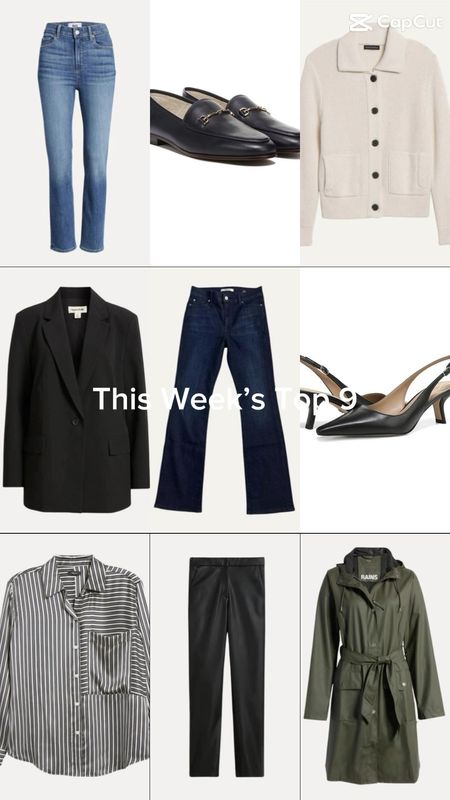 Wardrobe MVPs: The Top 9 Looks Slaying This Week!

1. The Timeless Loafer: Classic elegance-these loafers are both chic and comfy and come in 17 colors. SEVENTEEN! 

2. The Rain-Defying Hero: Beat the showers in style with a raincoat that’s as functional AND flattering. Puddle splashing never looked so good.

3. The Effortless Blazer: Effortless doesn’t mean boring! This relaxed blazer adds instant polish to any outfit, from jeans and tee to a flowing dress. It’s your partner in crime for achieving that “I woke up like this” vibe (even if you didn’t).

4. The Oversized Blouse: Stripes on stripes (in silk, no less!) – an essential. Layer it over a tank top for a casual cool vibe, or tuck it into high-waisted pants for a polished office look.

5. The Cardigan Bomber: Keep warm  in style. This cardigan sweater is cut in the style of a bomber! It’s so versatile.  From layering over tees to adding a touch of warmth to summer dresses, it’s your year-round cozy companion.

6. The Dark Wash Denim Dream: Denim dreams come true with these dark wash bootcut jeans. They flatter every figure, elongate your legs, and go with practically everything in your closet.

7. The Light Wash Straight Leg Legend: Cindy straight-leg jeans are a Nordstrom6 favorite! 

8. The Slingback Shoe: They’re your go-to for work, brunch, or a night out dancing.

9. The Faux Leather Pant: Ditch the real leather, rock the faux. These pants are all the rage – they’re edgy, versatile, and oh-so-comfortable. 

#LTKVideo #LTKover40 #LTKstyletip