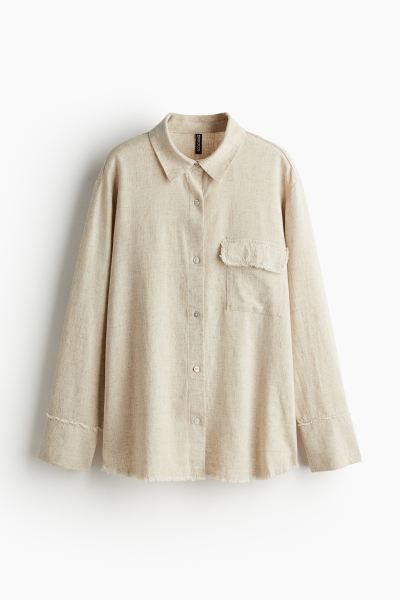 Linen-blend shirt - Light beige - Ladies | H&M GB | H&M (UK, MY, IN, SG, PH, TW, HK)