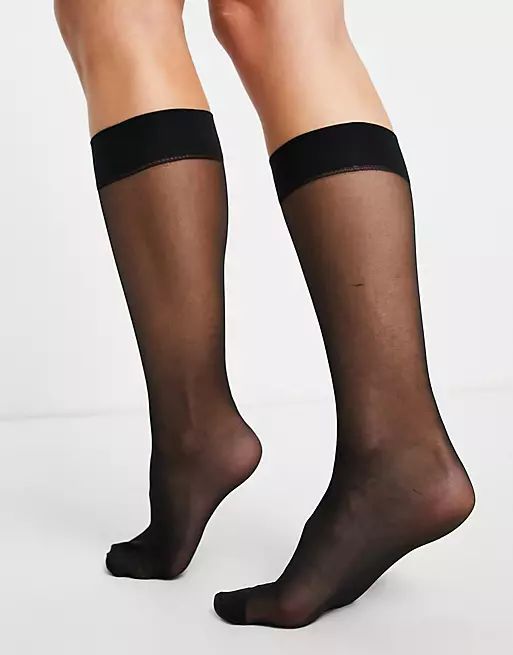 ASOS DESIGN Petite 15 denier recycled blend knee high socks in black | ASOS (Global)