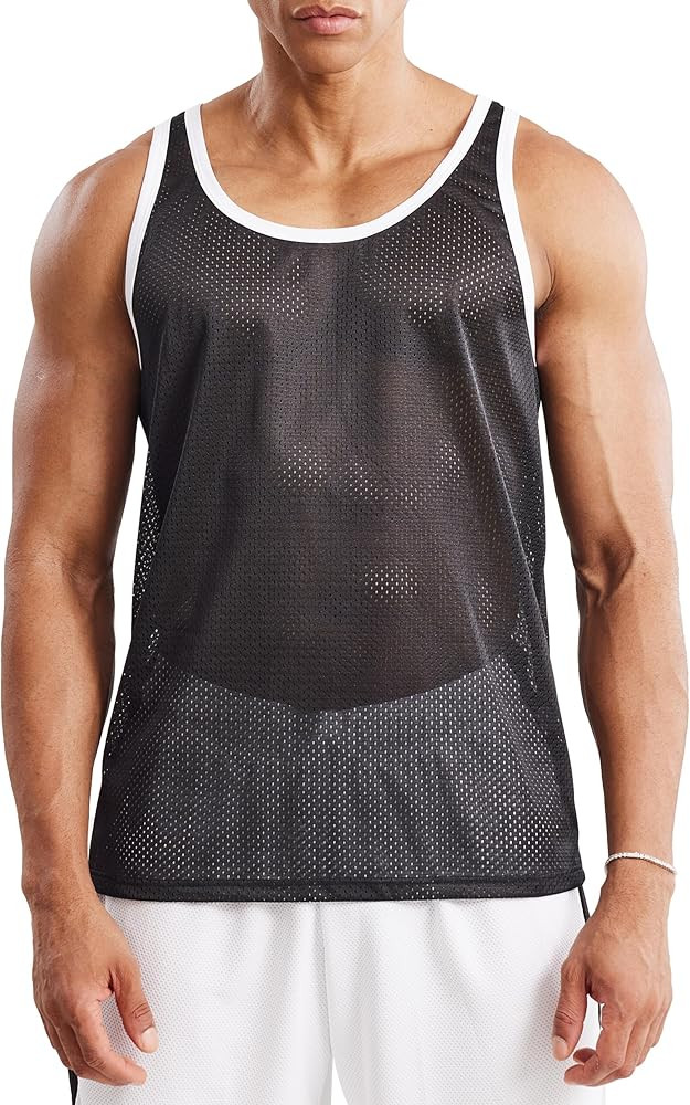 Ouber Men's Mesh Basketball Tank Top Workout Gym T-Shirts Sleeveless Training Shirt | Amazon (US)