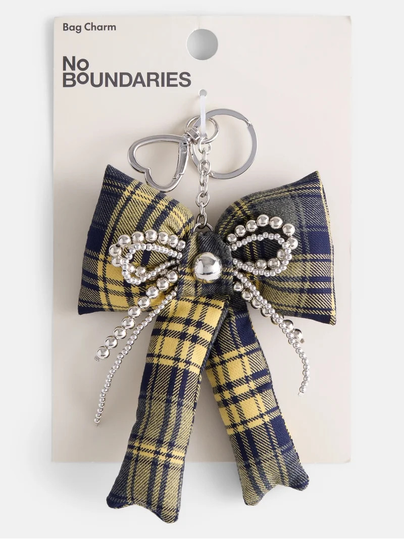 No Boundaries Women\u2019s Plaid Bow Bag Charm, Yellow | Walmart (US)