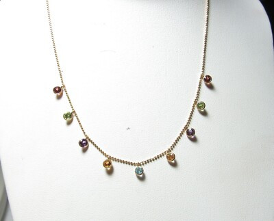 SOLID 14K GOLD NECKLACE WITH NATURAL MULTI COLOR NATURAL GEMSTONES 16"  | eBay | eBay US