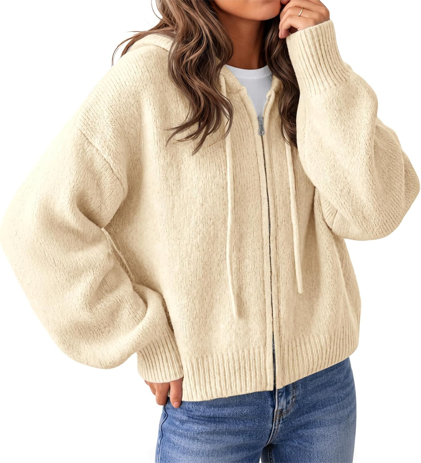 Saodimallsu Womens Zip Up Hooded Cardigan Sweaters Knit Jacket Outerwear | Amazon (US)