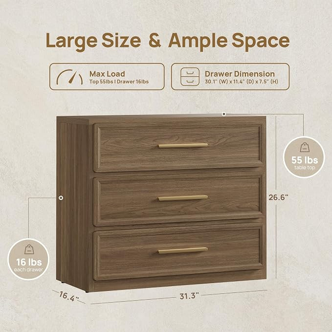 SICOTAS Night Stand Oversized Extra Large Nightstand Tall Bedside Side Table with 3 Drawers with ... | Amazon (US)