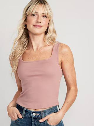 Fitted Square-Neck Ultra-Cropped Rib-Knit Tank Top for Women | Old Navy (US)