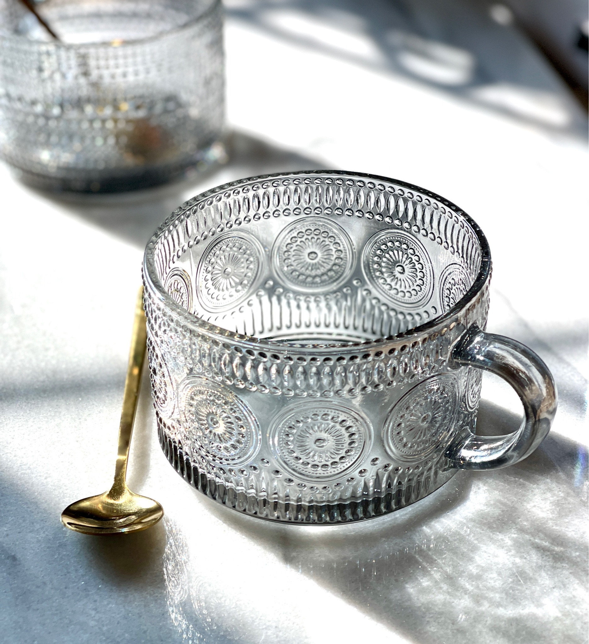 My new vintage inspired coffee glasses arrived for the coffee station. 

I love the grey hue and the gold spoons that come for each mug! 

Vintage glassware, coffee mug, aesthetic glass, glassware grey, gold spoons, coffee spoon, coffee bar, overnight oats mug, amazon home, amazon finds, marble slab, marble serving tray

#LTKFind #LTKunder100 #LTKhome