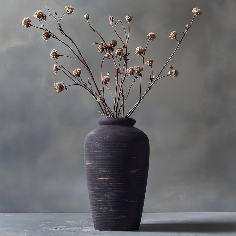Handmade Black Vase - 11" Tall Large Ceramic Rustic Vase, Black Vintage Decorative Vase, Farmhous... | Amazon (US)