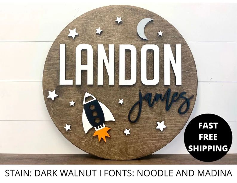 Space themed wood nursery name sign 24", name sign for nursery boy, above crib sign  baby shower ... | Etsy (US)