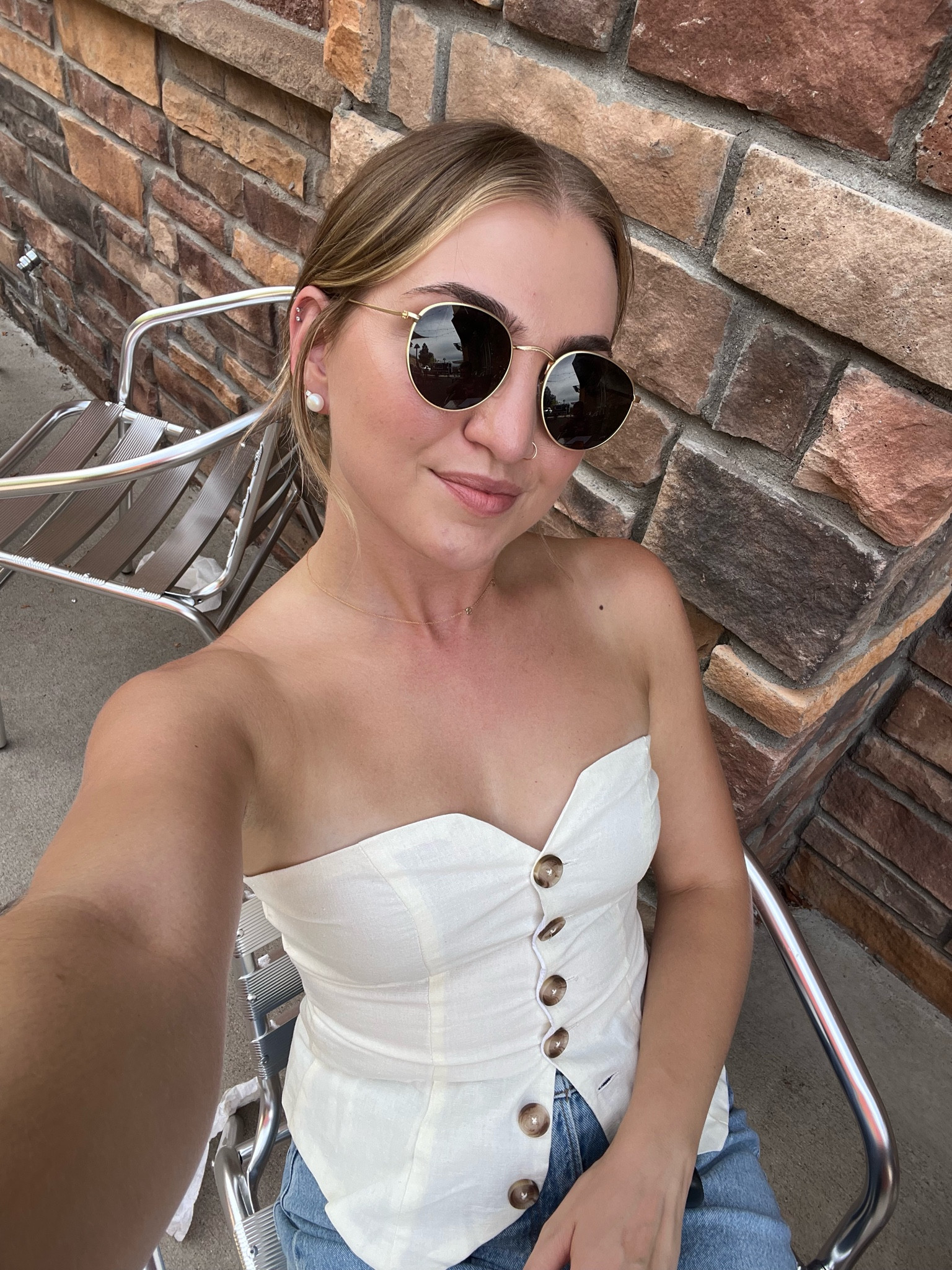 Easy linen top 🤍 strapless white top, button up top, ecru top, pretty little thing find, plt, summer fall top, open front white linen top, bridal bride top 

#LTKfindsunder50 #LTKstyletip #LTKsalealert