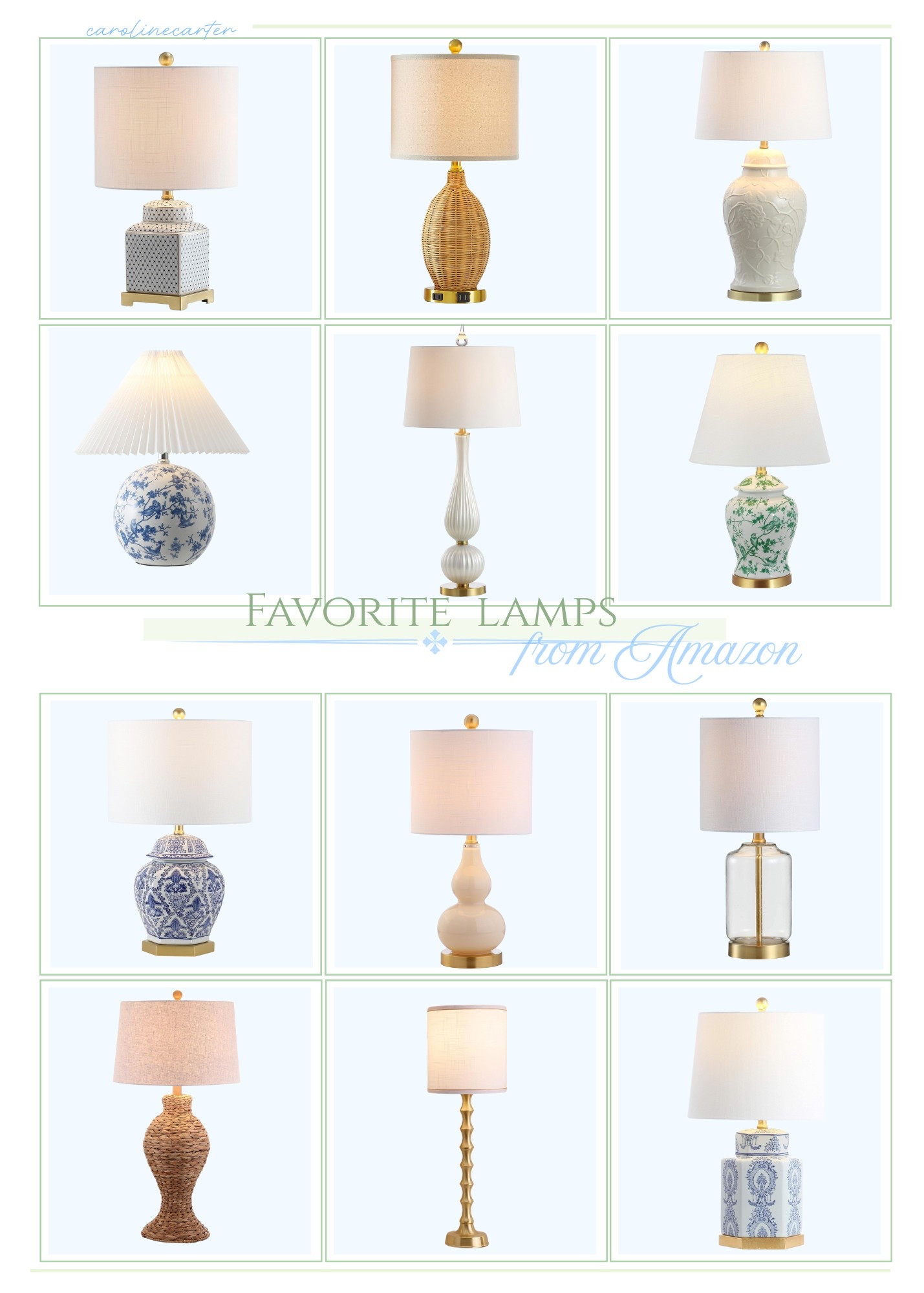 Coastal & Grandmillenial style lamps from Amazon that I love and own!!!! 

These are the perfect statement piece for any room and love the combination of the greens & blues! 

Amazon Lamps, Amazon Coastal Lamps, Grandmillenial Lamps, blue Amazon Lamps, Green Amazon Lamps, chinoiserie style lamp, Vintage Lamps

#LTKFindsUnder100 #LTKHome #LTKFindsUnder50