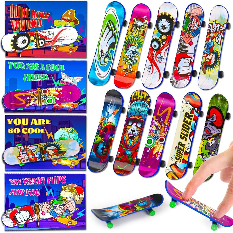 28PCS Finger Skateboards Valentines Day Cards for Kids School Classroom Funny Fidget Toys Valenti... | Amazon (US)