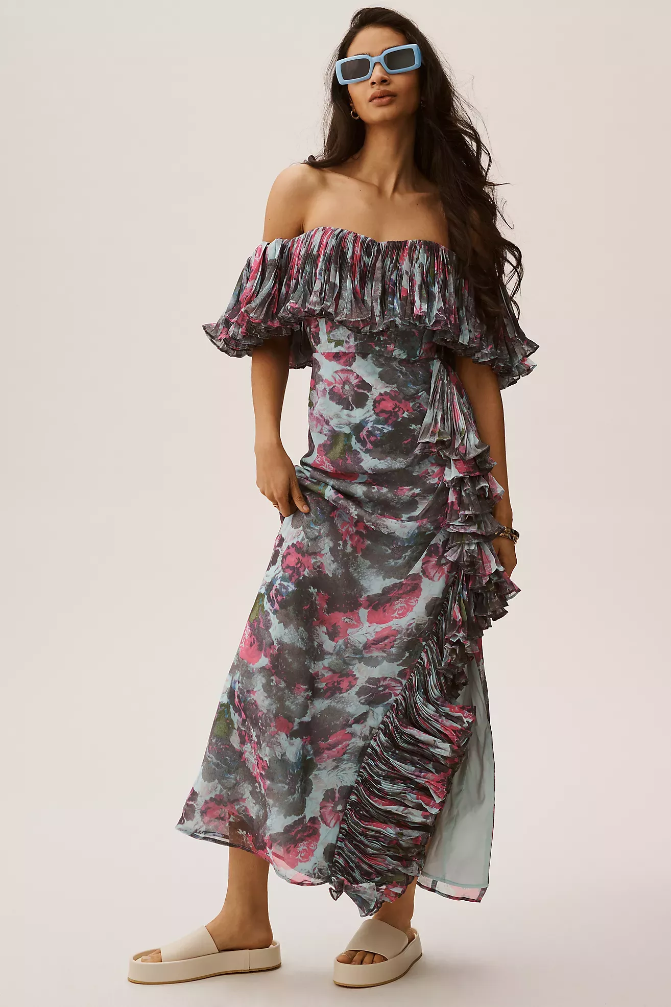 Bcbg off the shoulder ruffle clearance dress