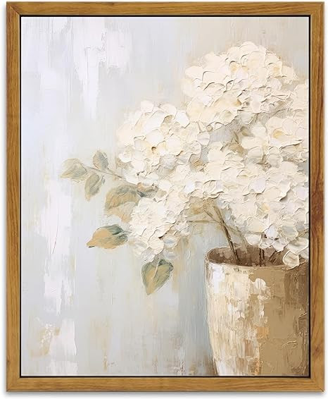 KBKBART Framed Wall Art Vintage, Farmhouse Decor White Hydrangeas Muted Vintage Floral Bathroom C... | Amazon (US)