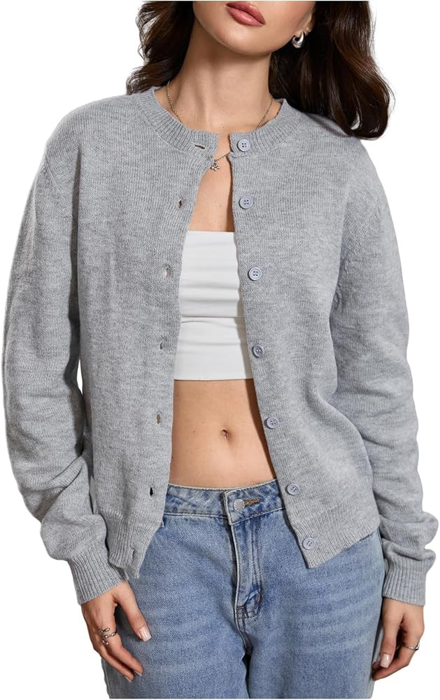 SOLY HUX Women's Button Down Cropped Lightweight Cardigan Sweater Cute Fall Fashion 2025 | Amazon (US)