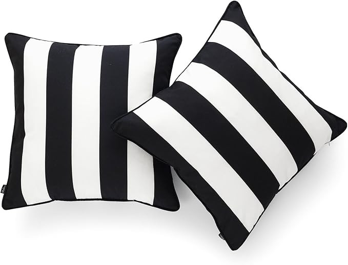 Hofdeco Decorative Throw Pillow Cover ONLY Indoor Outdoor Water Resistant Canvas Modern Black Str... | Amazon (US)