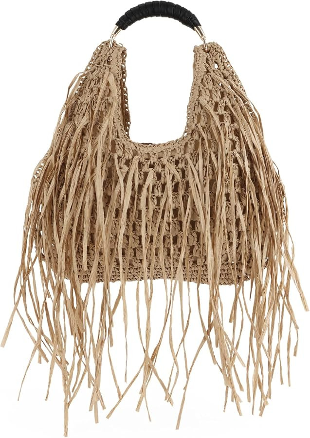 GOKTOW Straw Tassel Beach Bag for Women Lightweight Woven Tote Handbag Fringe Summer Clutch Purse... | Amazon (US)