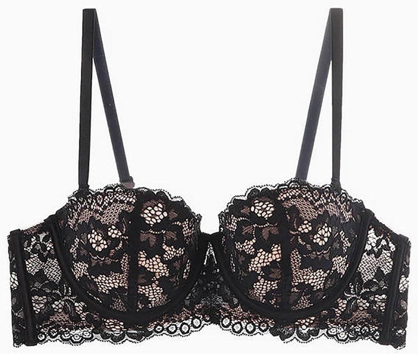 Lace Bras for Women Sexy Push Up Bra Sheer Balconette See-Through Underwire Unlined Comfortable Lace Bras | Amazon (US)