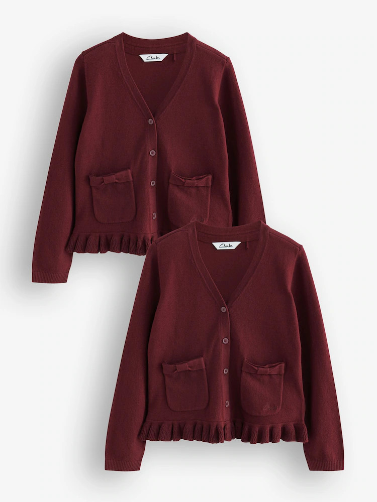 Clarks Burgundy Red Bow Knitted School Cardigans 2 Pack | Next US