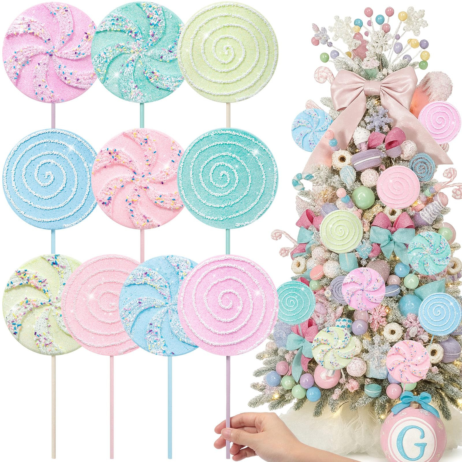 Roowest 10 Pcs 13.78'' Pastel Large Candy Christmas Decorations Giant Lollipop Candy Decoration w... | Amazon (US)