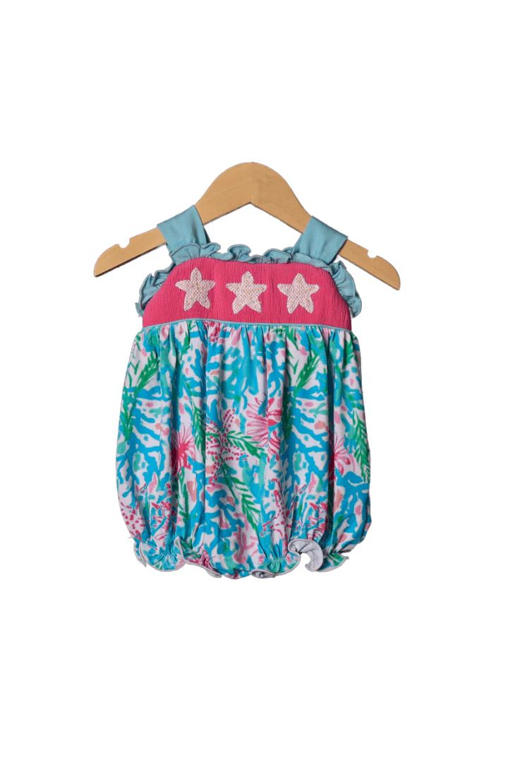 Smocked Starfish Palm Beach Knit Bow Bubble | The Smocked Flamingo