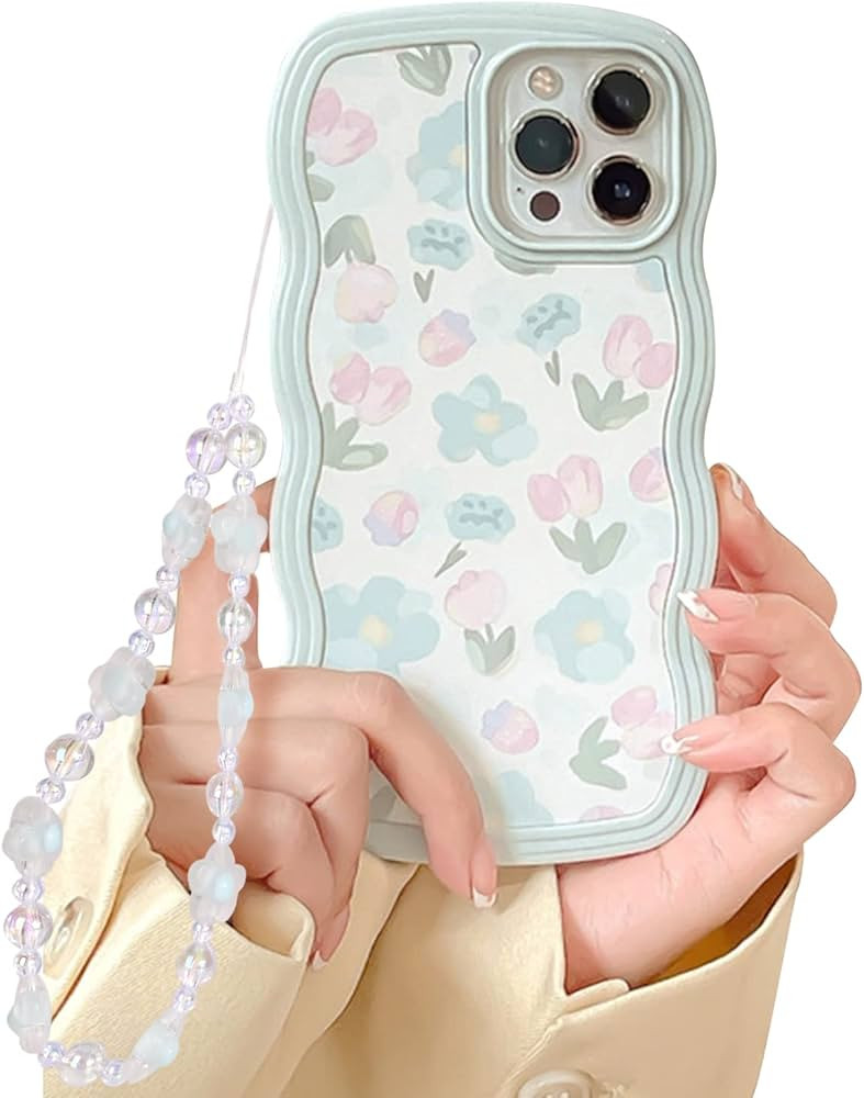 Fycyko Compatible with iPhone 12 Pro Max Case with Phone Charm/Chain,Cute Flower Floral Watercolo... | Amazon (US)