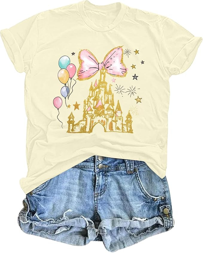 Magic Kingdom Shirt Magical Shirts for Women Castle Bow Graphic Tshirt Holiday Vacation Cute Shor... | Amazon (US)