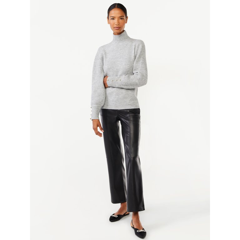 Scoop Women's Long Sleeve Turtleneck Sweater with Button Cuffs, Sizes XS-XXL | Walmart (US)