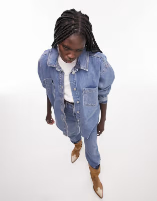 Topshop denim shacket in mid blue | ASOS (Global)