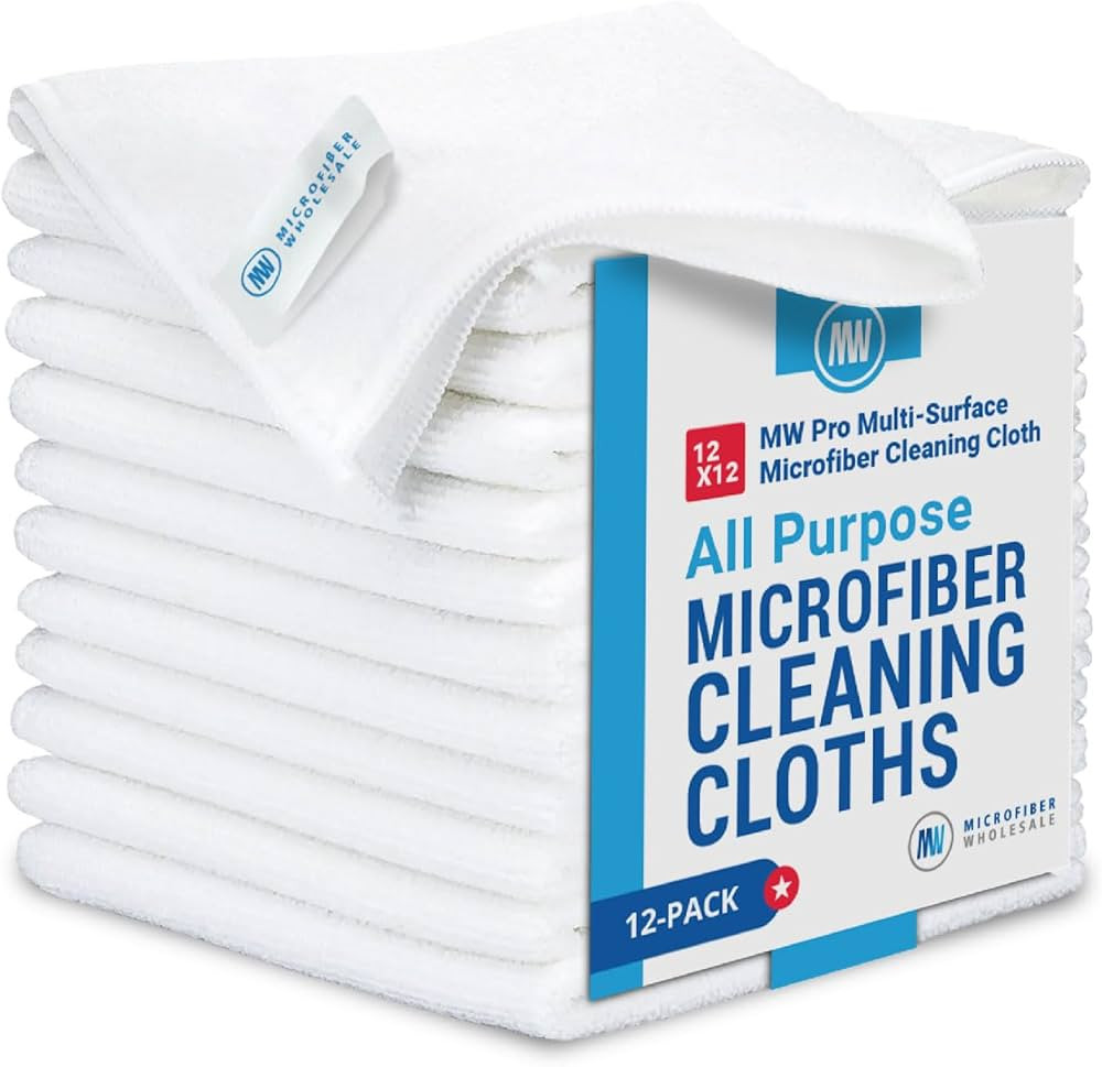 12" x 12" MW Pro Multi-Surface Microfiber Cleaning Cloths | White - 12 Pack | Premium Microfiber ... | Amazon (US)