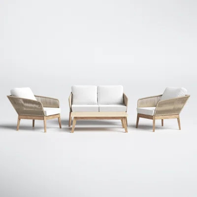 Bowery 4-Person Acacia Patio Conversation Set with Cushions – Modern Outdoor Seating with Woven Rope Frame & Large Comfortable Cushions | Wayfair North America