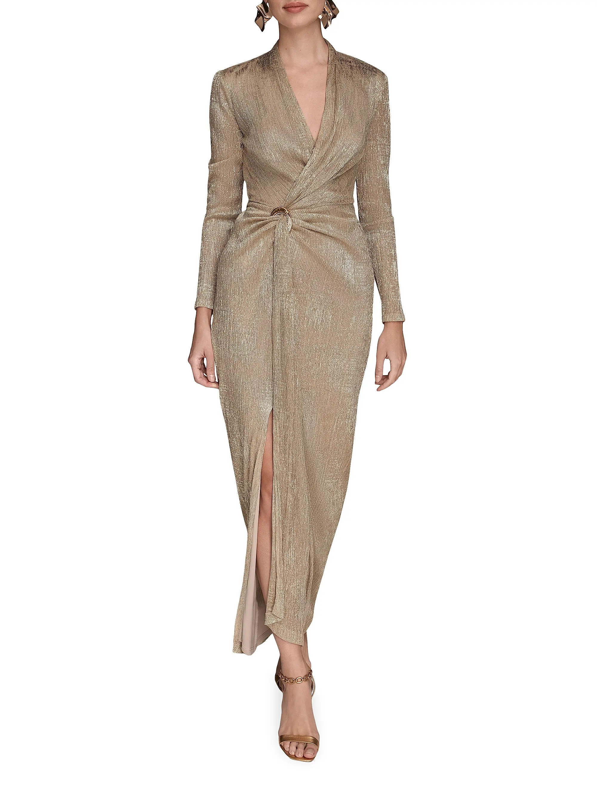 Donna Karan New York Metallic Crinkle-Knit Embellished Wrap-Style Gown | Saks Fifth Avenue | Saks Fifth Avenue