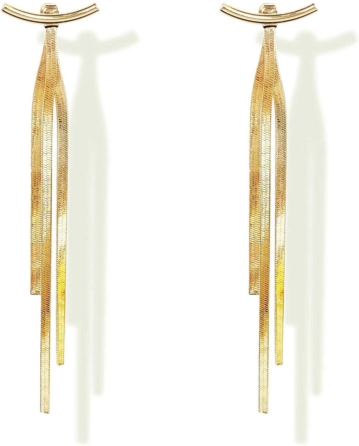Tassel Earrings 925 Sterling Silver 14K Gold Plated Glossy Arc/Bar Long Thread Geometric Earrings... | Amazon (US)