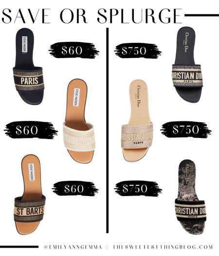 Save or Splurge, Steve Madden Slide Sandals, Christian Dior Slide Sandals, Paris Slide Sandals, emily Ann Gemma, sandals, resort wear 

#LTKshoecrush