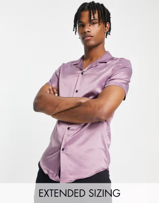 ASOS DESIGN skinny satin shirt in grape | ASOS (Global)
