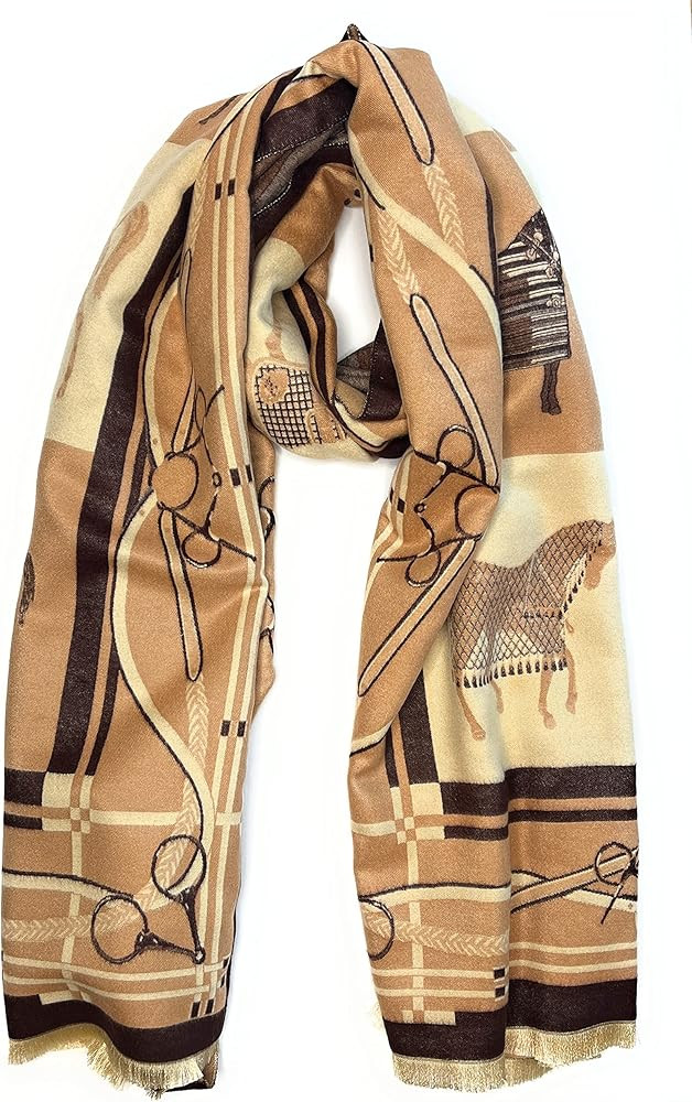Beyond Joy Pashmina/Cashmere Substitute 100% Acrylic Shawl Scarf Double sided w Horse & Horsebit ... | Amazon (US)