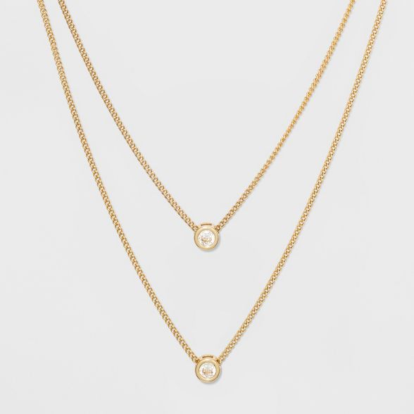 Channel Cubic Zirconia Short Two Row Necklace - A New Day™ Clear/Gold | Target
