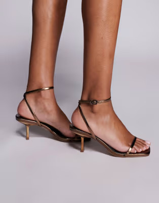 Public Desire Wide Fit Natalya kitten heel barely there sandals in bronze | ASOS (Global)