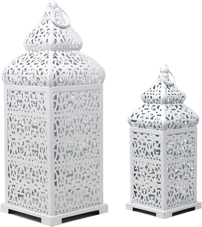 Vela Lanterns Temple Moroccan Style Candle Lanterns, White, Set of 2 | Amazon (US)
